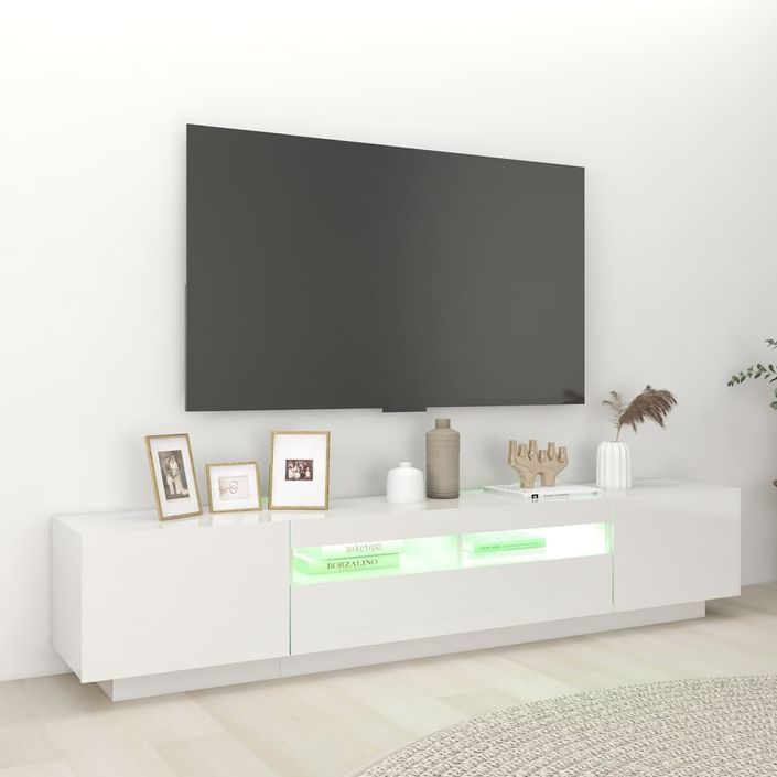 Meuble TV avec lumières LED Blanc brillant 200x35x40 cm - Photo n°5