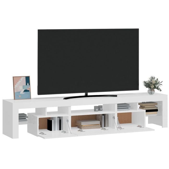 Meuble TV avec lumières LED Blanc brillant 200x36,5x40 cm - Photo n°6