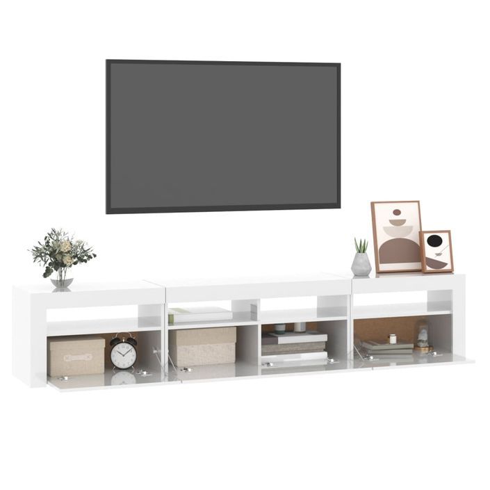 Meuble TV avec lumières LED Blanc brillant 210x35x40 cm - Photo n°6