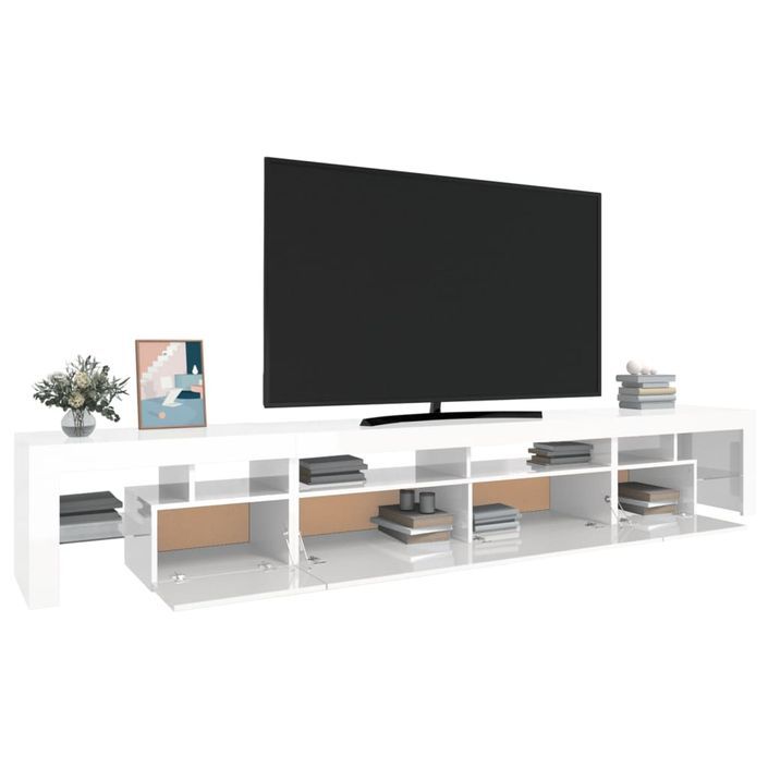 Meuble TV avec lumières LED Blanc brillant 260x36,5x40 cm - Photo n°6