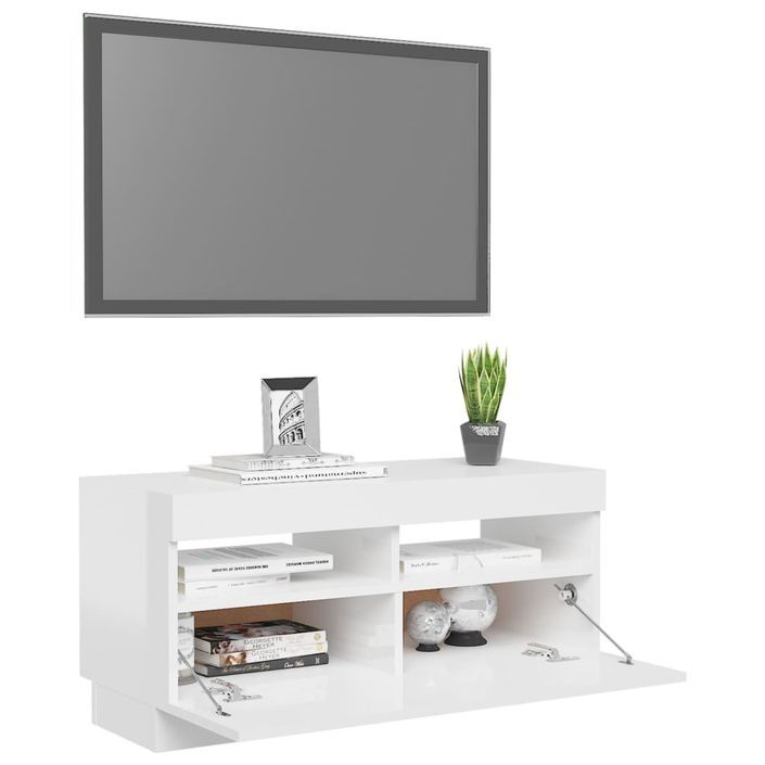 Meuble TV avec lumières LED Blanc brillant 80x35x40 cm - Photo n°6