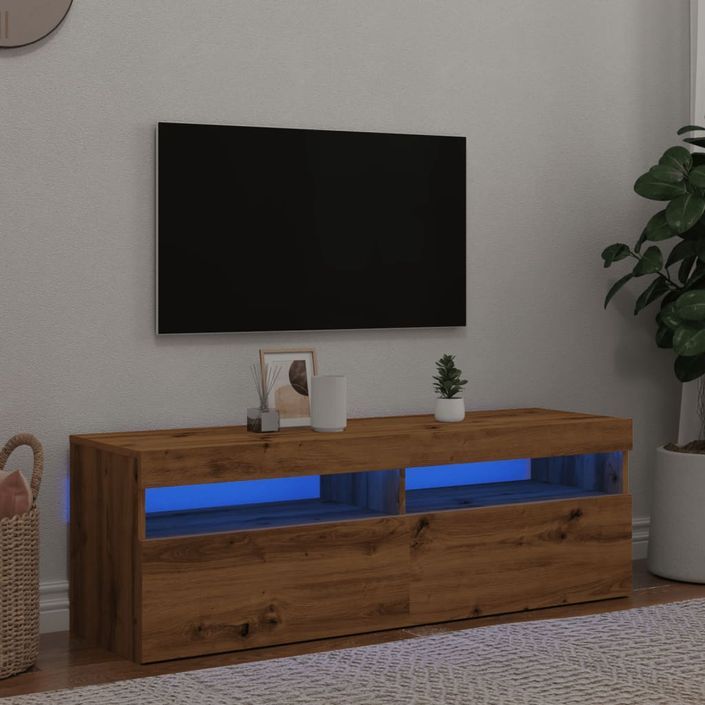 Meuble TV avec lumières LED chêne artisanal bois d'ingénierie - Photo n°1