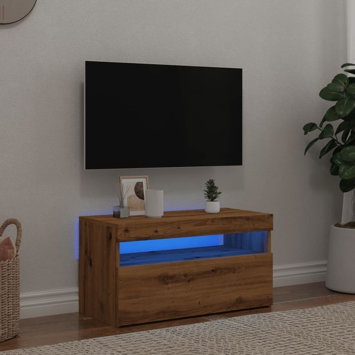 Meuble TV avec lumières LED chêne artisanal bois d'ingénierie - Photo n°1