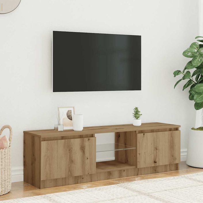 Meuble TV avec lumières LED chêne artisanal bois d'ingénierie - Photo n°3