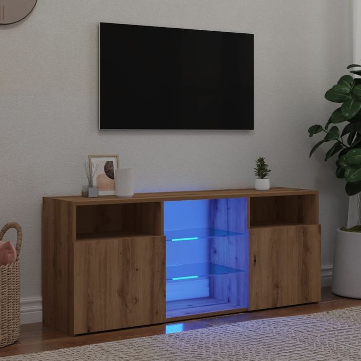 Meuble TV avec lumières LED chêne artisanal bois d'ingénierie - Photo n°1