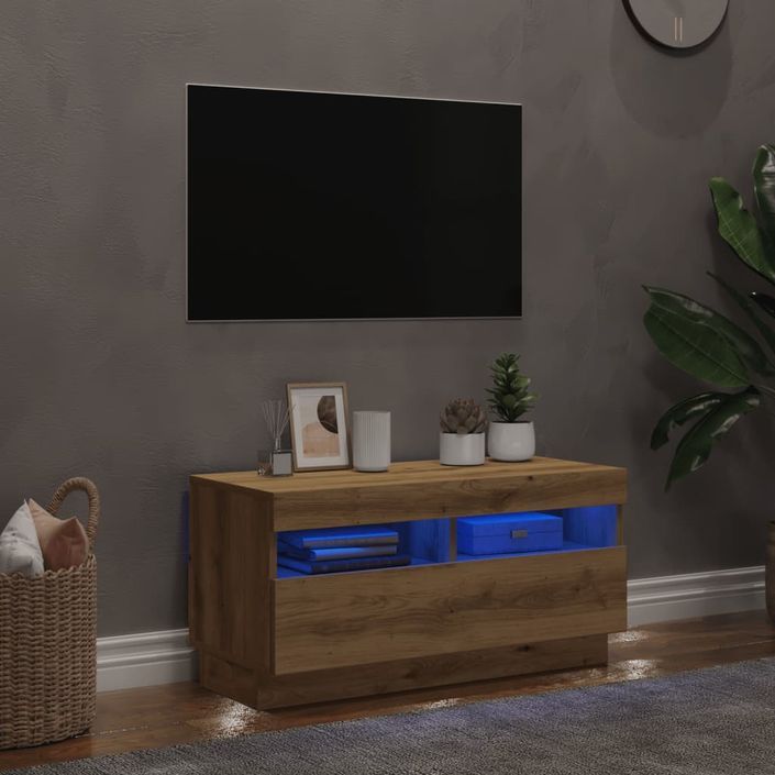 Meuble TV avec lumières LED chêne artisanal bois d'ingénierie - Photo n°4