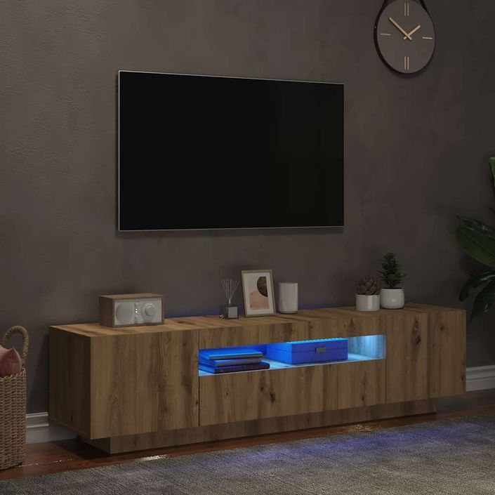 Meuble TV avec lumières LED chêne artisanal bois d'ingénierie - Photo n°5