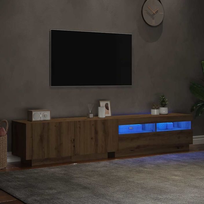 Meuble TV avec lumières LED chêne artisanal bois d'ingénierie - Photo n°5