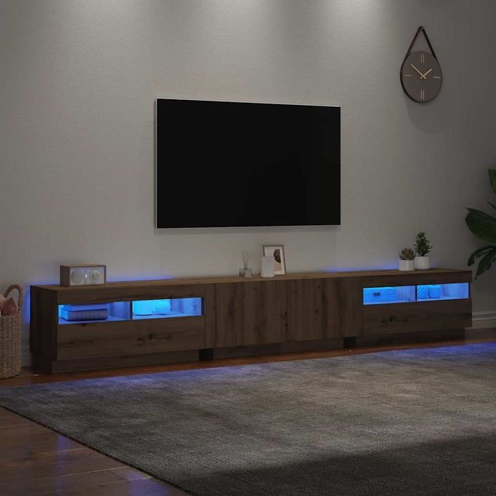 Meuble TV avec lumières LED chêne artisanal bois d'ingénierie - Photo n°5