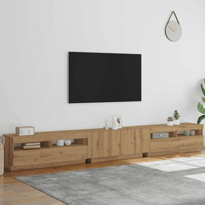 Meuble TV avec lumières LED chêne artisanal bois d'ingénierie - Photo n°4