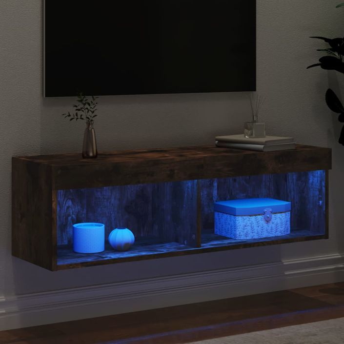 Meuble TV avec lumières LED chêne fumé 100x30x30 cm - Photo n°4