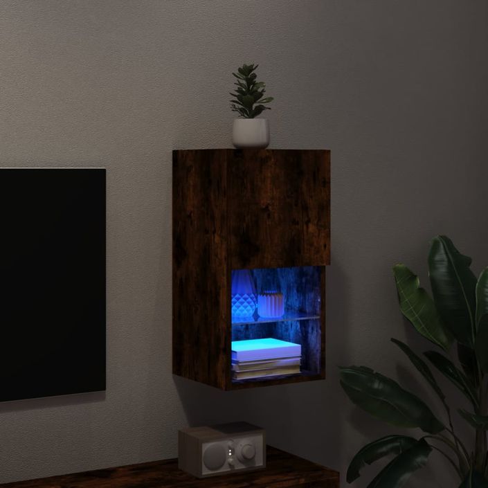 Meuble TV avec lumières LED chêne fumé 30,5x30x60 cm - Photo n°5