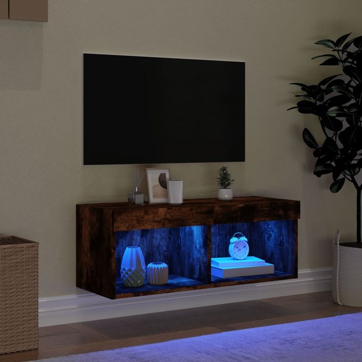 Meuble TV avec lumières LED chêne fumé 80x30x30 cm - Photo n°3