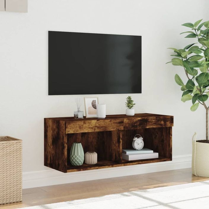Meuble TV avec lumières LED chêne fumé 80x30x30 cm - Photo n°5