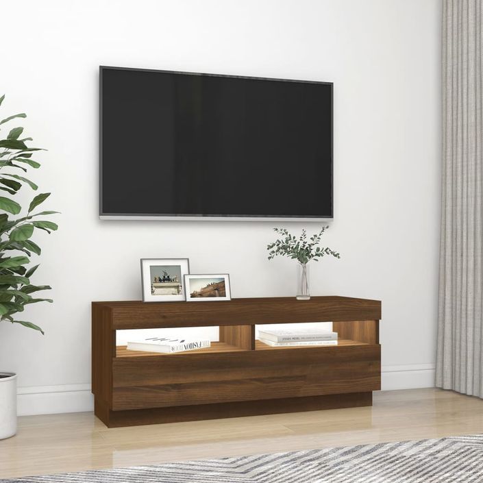 Meuble TV avec lumières LED Chêne marron 100x35x40 cm - Photo n°5