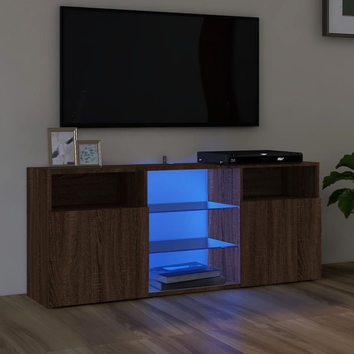 Meuble TV avec lumières LED Chêne marron 120x30x50 cm - Photo n°2