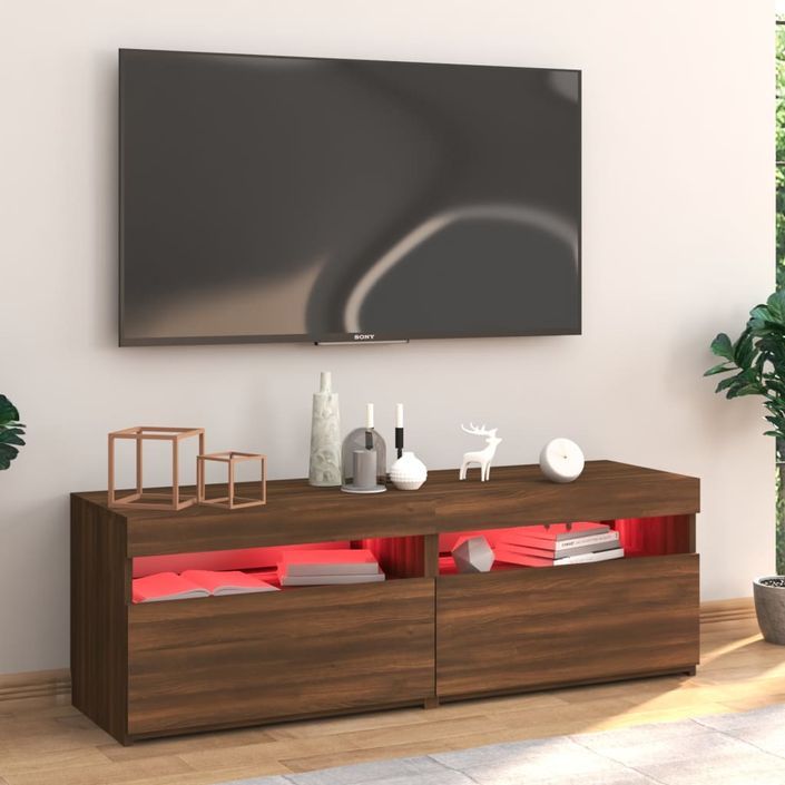 Meuble TV avec lumières LED chêne marron 120x35x40 cm - Photo n°5