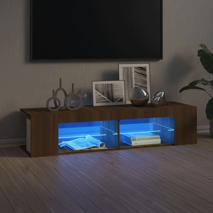 Meuble TV avec lumières LED chêne marron 135x39x30 cm - Photo n°1