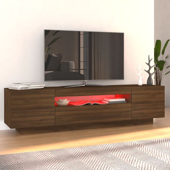 Meuble TV avec lumières LED Chêne marron 160x35x40 cm - Photo n°4