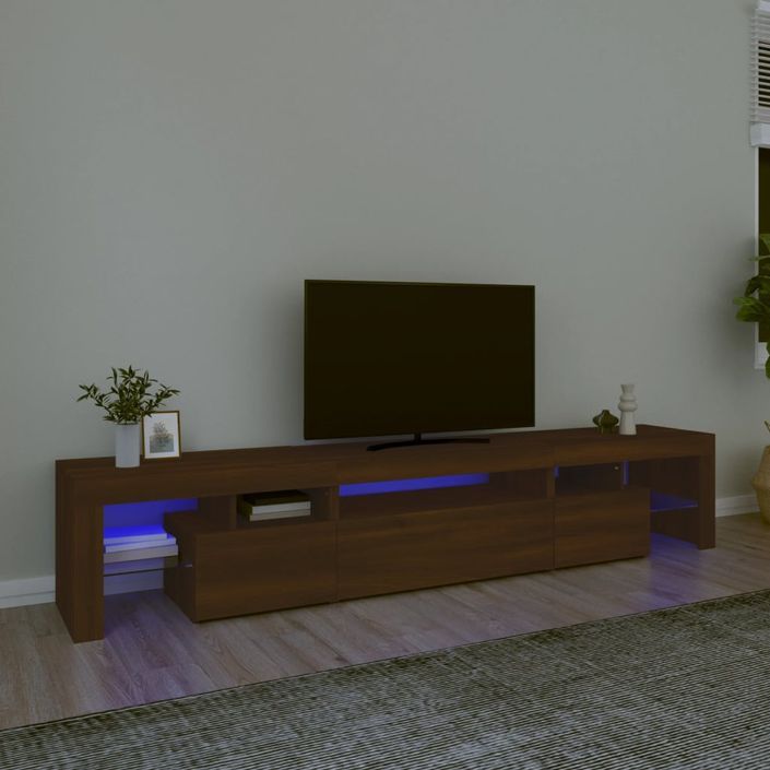 Meuble TV avec lumières LED Chêne marron 215x36,5x40 cm - Photo n°2