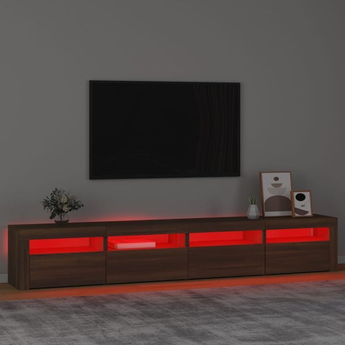 Meuble TV avec lumières LED Chêne marron 240x35x40 cm - Photo n°5