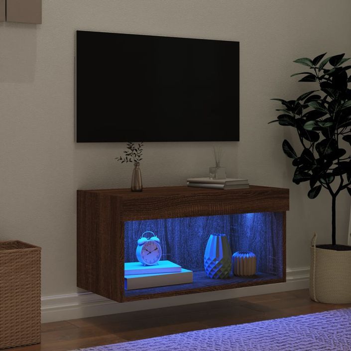 Meuble TV avec lumières LED chêne marron 60x30x30 cm - Photo n°3