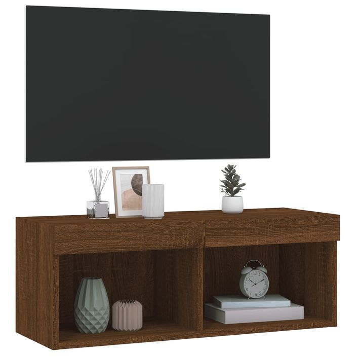 Meuble TV avec lumières LED chêne marron 80x30x30 cm - Photo n°6