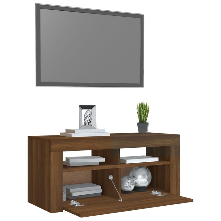 Meuble TV avec lumières LED Chêne marron 90x35x40 cm - Photo n°6