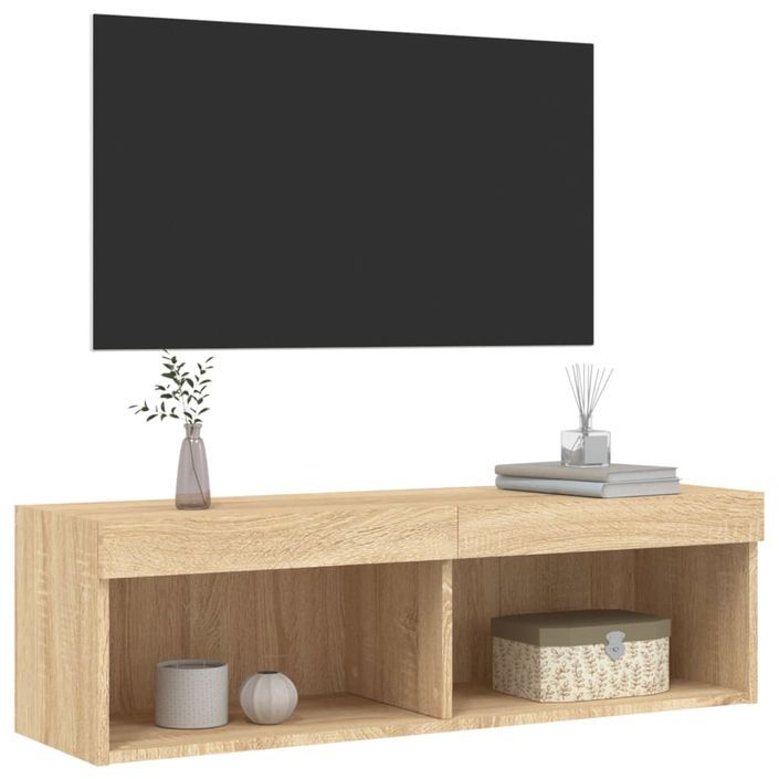 Meuble TV avec lumières LED chêne sonoma 100x30x30 cm - Photo n°8