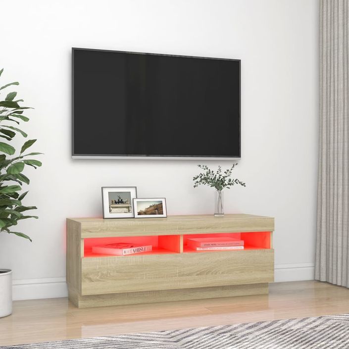 Meuble TV avec lumières LED Chêne sonoma 100x35x40 cm - Photo n°3