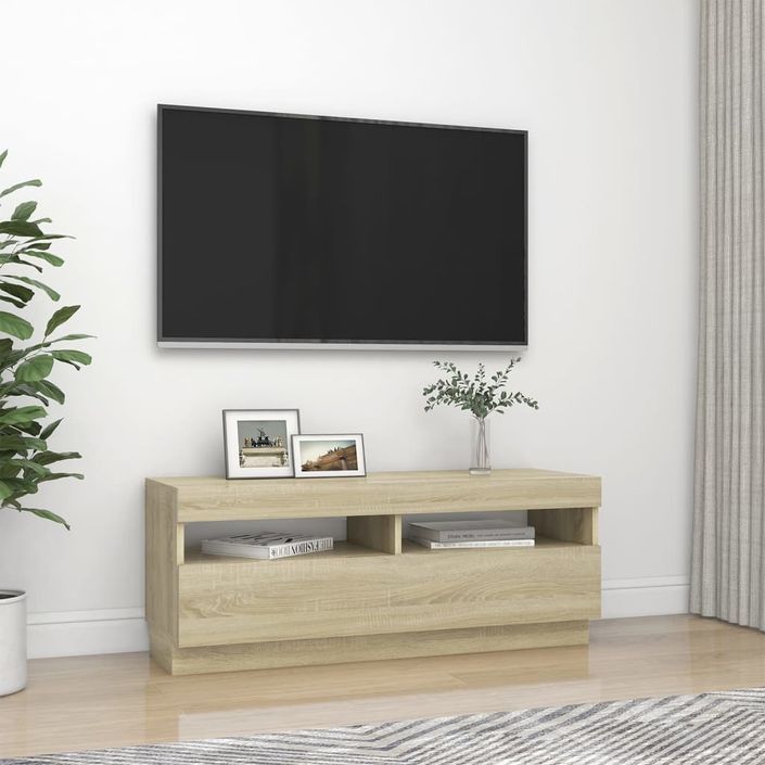 Meuble TV avec lumières LED Chêne sonoma 100x35x40 cm - Photo n°6