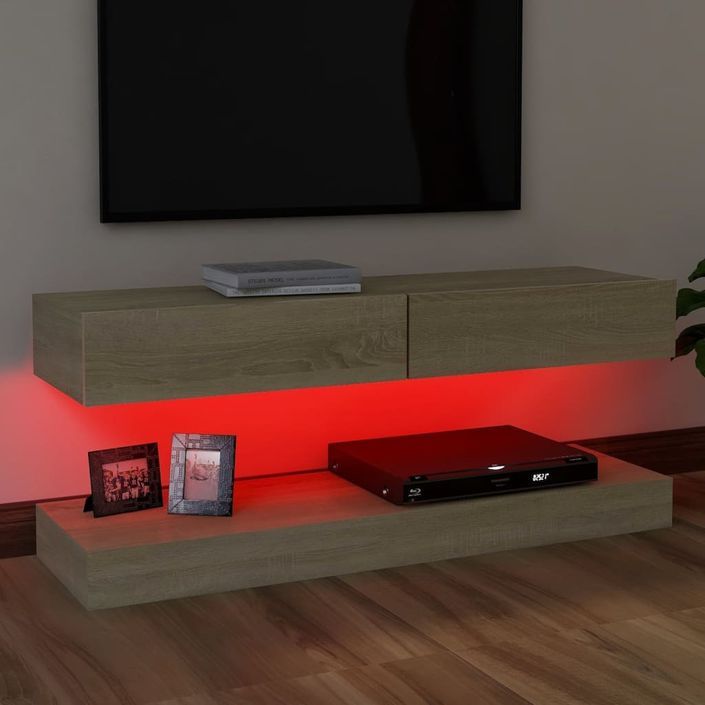 Meuble TV avec lumières LED Chêne sonoma 120x35 cm - Photo n°4