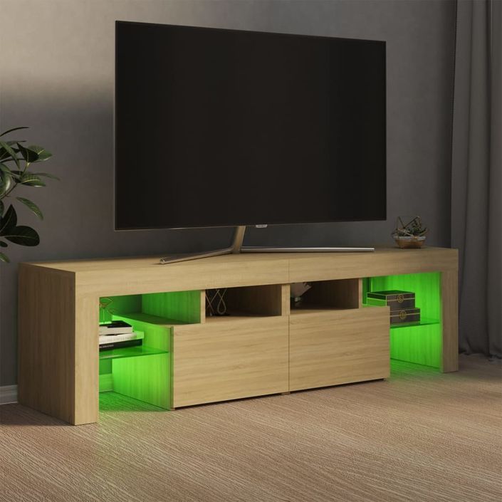 Meuble TV avec lumières LED Chêne sonoma 140x35x40 cm - Photo n°4