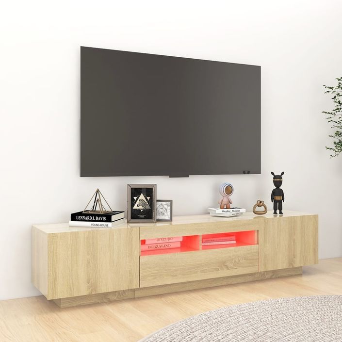 Meuble TV avec lumières LED Chêne sonoma 180x35x40 cm - Photo n°4