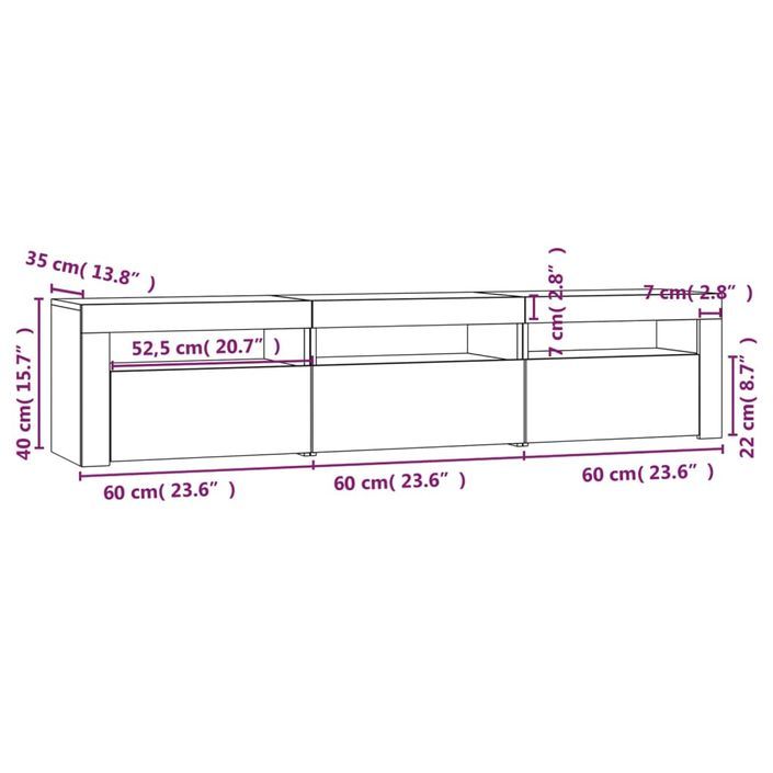 Meuble TV avec lumières LED Chêne sonoma 180x35x40 cm - Photo n°12