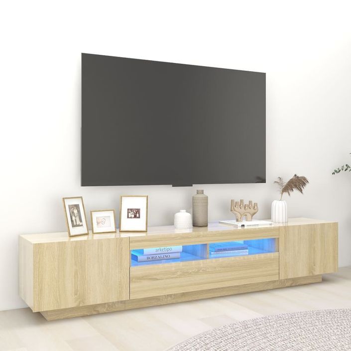 Meuble TV avec lumières LED Chêne sonoma 200x35x40 cm - Photo n°1