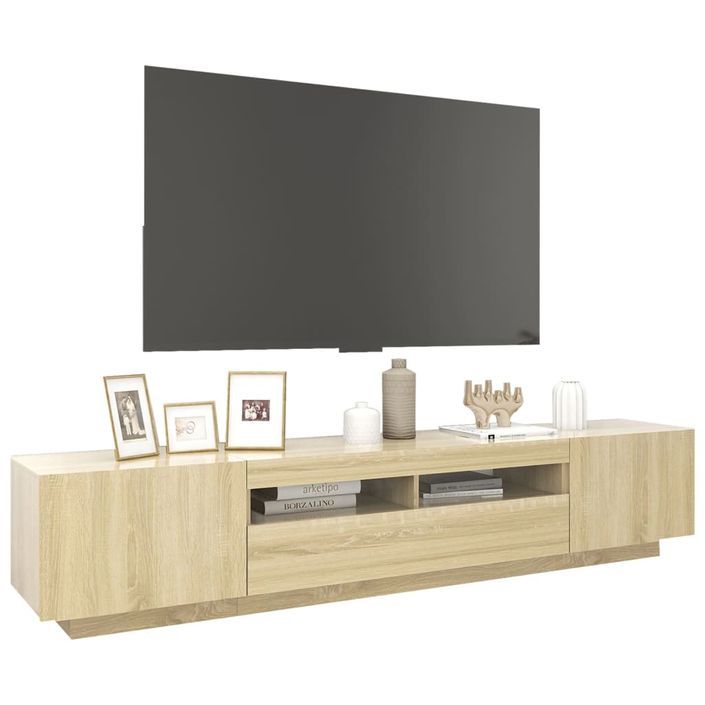 Meuble TV avec lumières LED Chêne sonoma 200x35x40 cm - Photo n°6