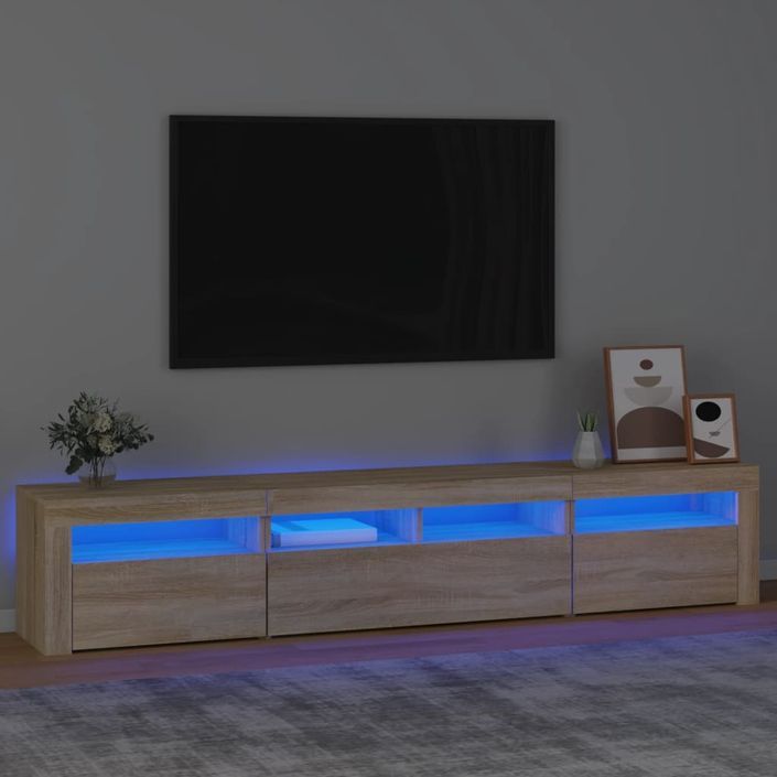 Meuble TV avec lumières LED Chêne sonoma 210x35x40 cm - Photo n°2