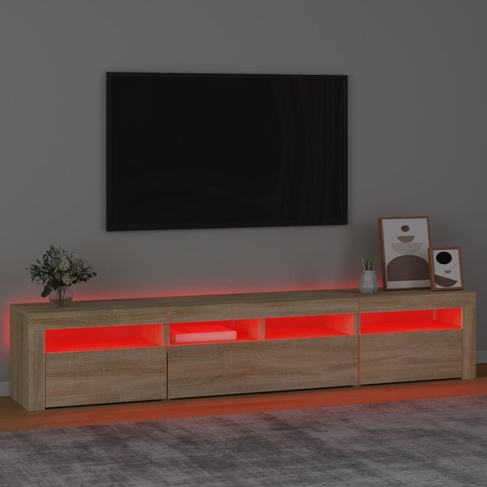 Meuble TV avec lumières LED Chêne sonoma 210x35x40 cm - Photo n°5