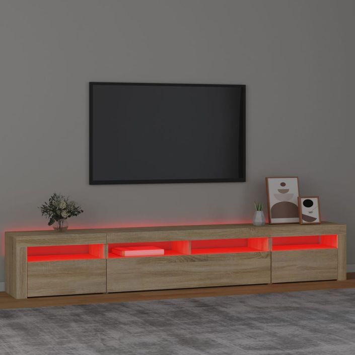 Meuble TV avec lumières LED Chêne sonoma 240x35x40 cm - Photo n°5