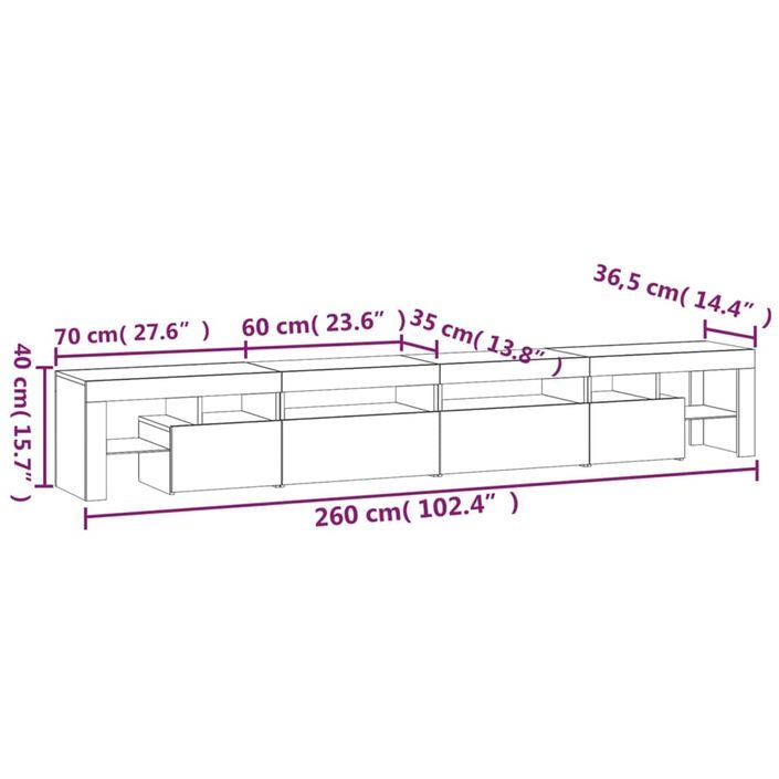 Meuble TV avec lumières LED Chêne sonoma 260x36,5x40 cm - Photo n°12