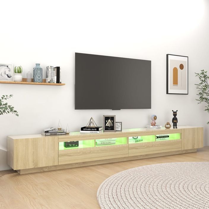 Meuble TV avec lumières LED Chêne sonoma 300x35x40 cm - Photo n°5