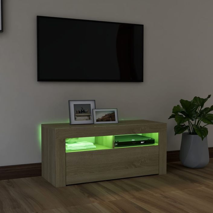 Meuble TV avec lumières LED Chêne sonoma 90x35x40 cm 2 - Photo n°4