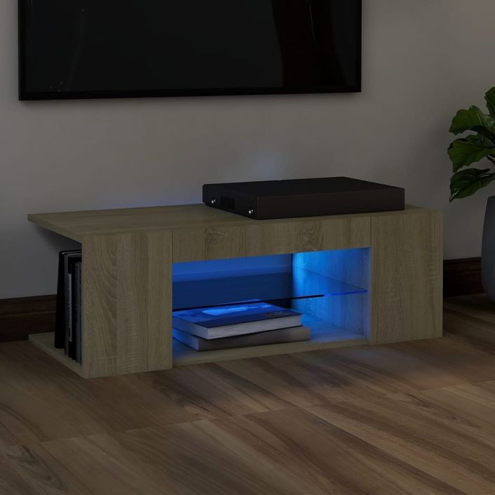 Meuble TV avec lumières LED Chêne Sonoma 90x39x30 cm - Photo n°2