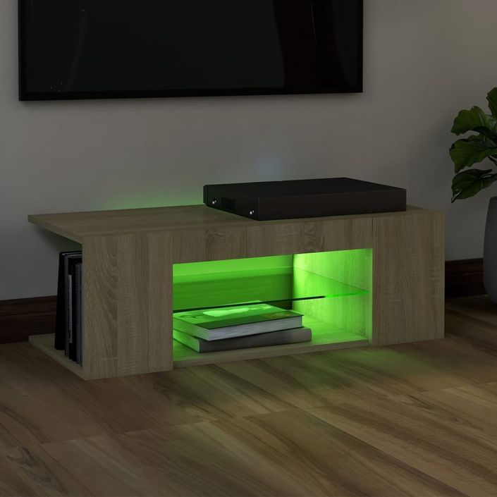 Meuble TV avec lumières LED Chêne Sonoma 90x39x30 cm - Photo n°4