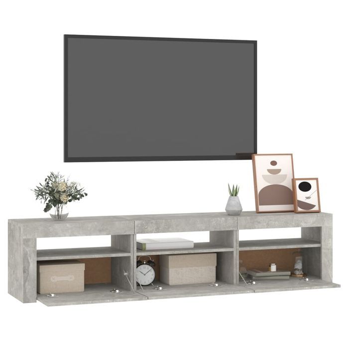 Meuble TV avec lumières LED Gris béton 180x35x40 cm - Photo n°6