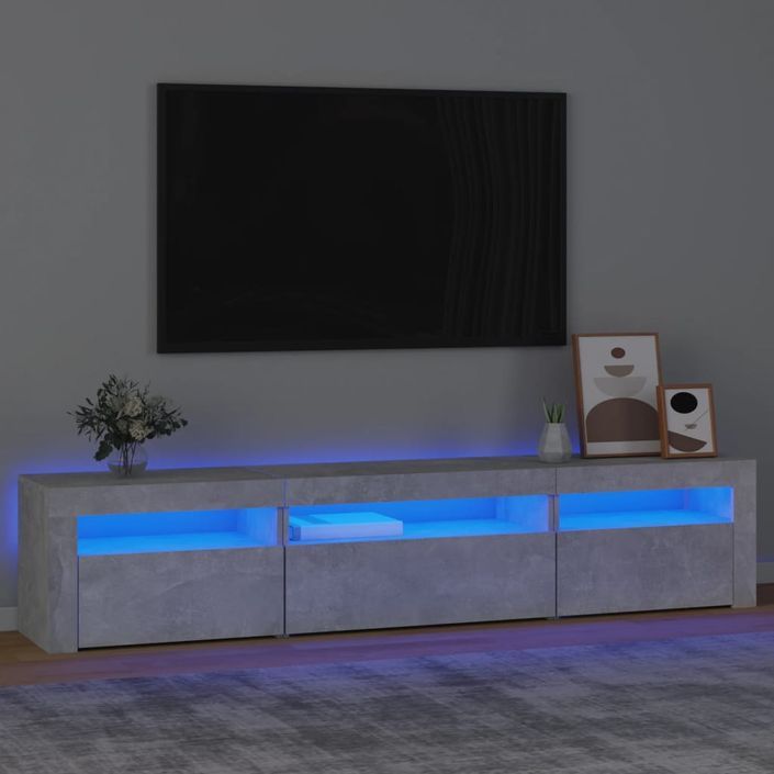 Meuble TV avec lumières LED Gris béton 195x35x40 cm - Photo n°1