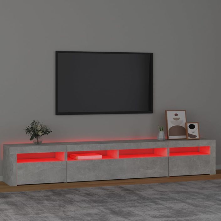 Meuble TV avec lumières LED Gris béton 240x35x40 cm - Photo n°5