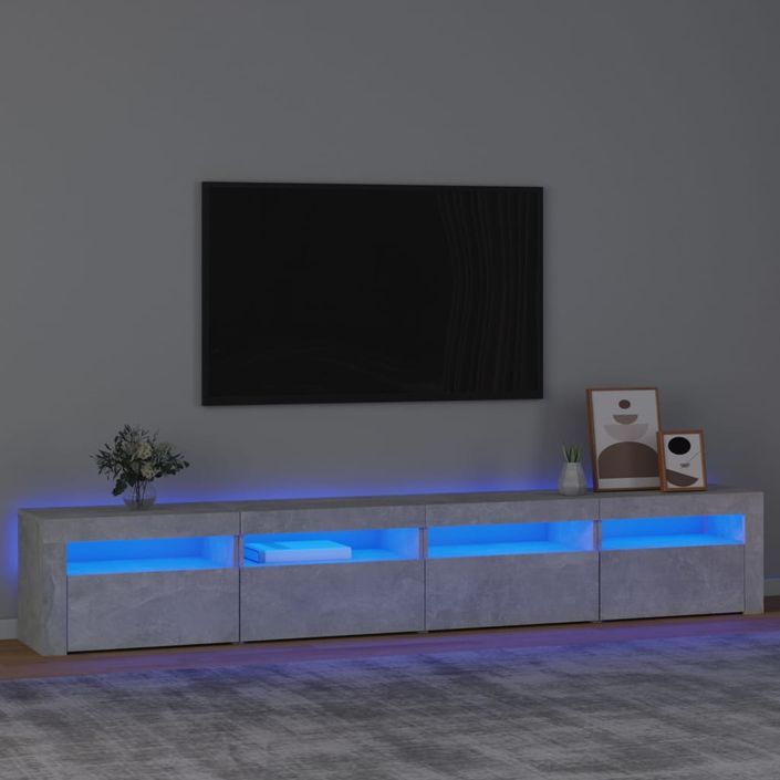 Meuble TV avec lumières LED Gris béton 240x35x40 cm - Photo n°1