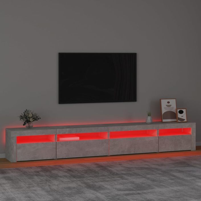 Meuble TV avec lumières LED Gris béton 270x35x40 cm - Photo n°5